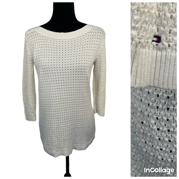 Tommy Hilfiger Sweaters - Tommy Hilfiger Open Knit Cotton 3/4 sleeve sweater top boat neck size S